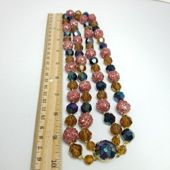 Vintage Two Strand Beaded Necklace, Brown Mixed Beads, West Germany, Estate - Picture 6 of 8
